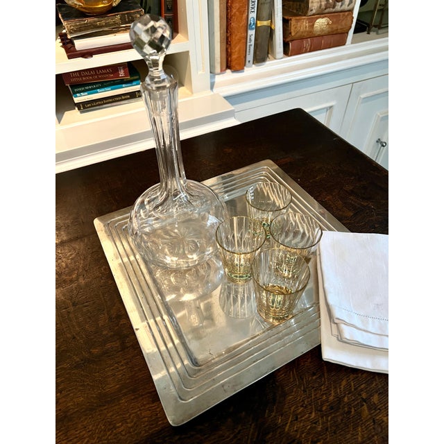 Decanter and Four Crystal Shot Glasses with Hand Painted Clover Details - 5 Pieces For Sale - Image 4 of 12