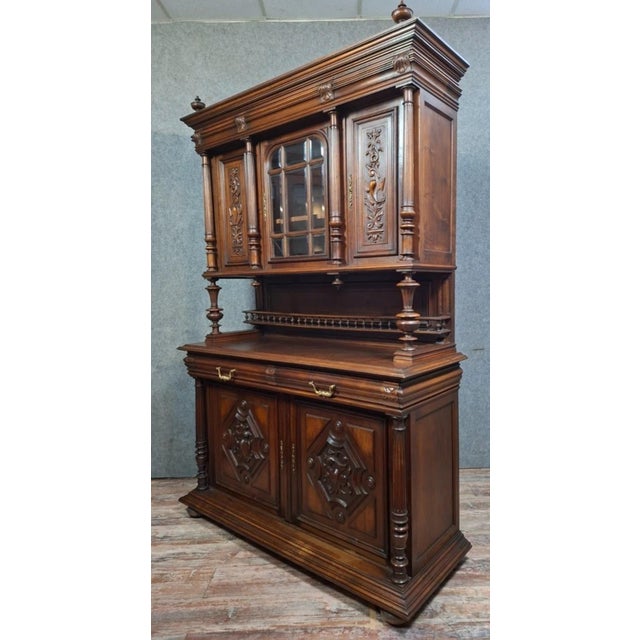 Henri II Two-Part Buffet Carved in Walnut For Sale - Image 3 of 8