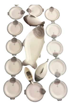 Austrian Antique Fish Diner Service, 1920s, Set of 16