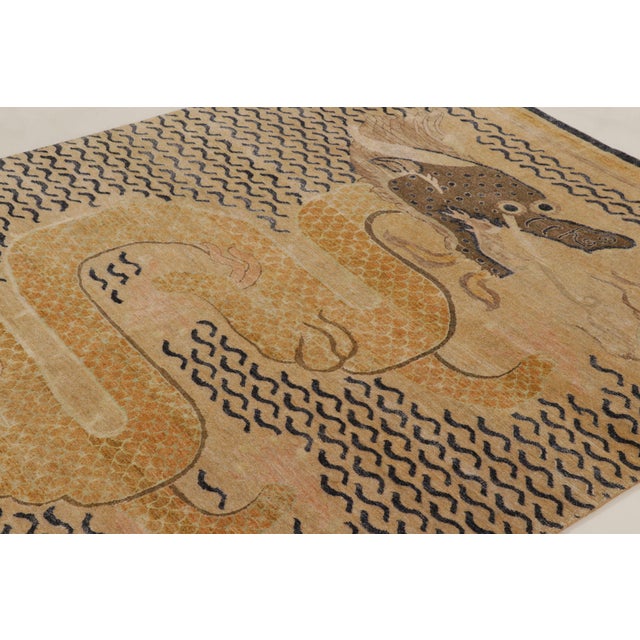 This 6x9 contemporary pictorial rug, hand-knotted in wool and natural silk, draws inspiration from Chinese Ningxia pillar...