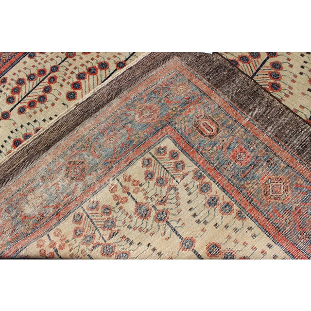 Cream Antique Persian Serab Rug With Tree Design in Cream, Red, Blue and Brown Colors 8'7 X 12'3 For Sale - Image 8 of 8