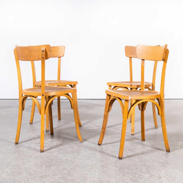 French Blonde Bentwood Kick Leg Dining Chairs from Baumann, 1950s, Set of 4 For Sale - Image 9 of 15