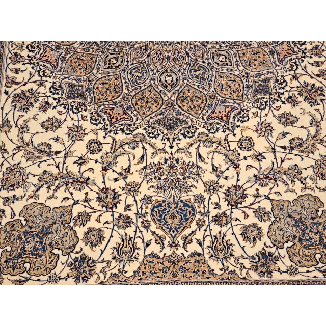 Vintage Exceptionally Fine Persian Nain Area Rug, Hand-Knotted Wool & Silk, Floral Pattern, 7x11, Ivory & Blue For Sale - Image 14 of 18