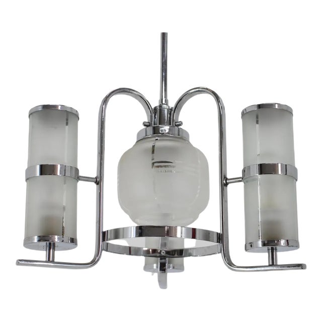 Art Deco Bauhaus Pendant in Chrome and Glass, 1930s For Sale