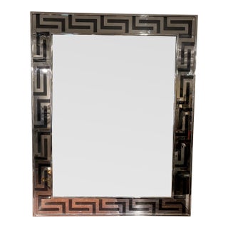 1980s Greek Key Chrome Mirror For Sale