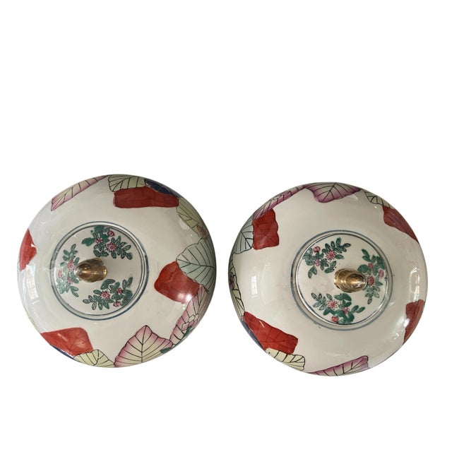 Chinoiserie Tobacco Leaf Melon Jars Set of 2 For Sale - Image 3 of 3