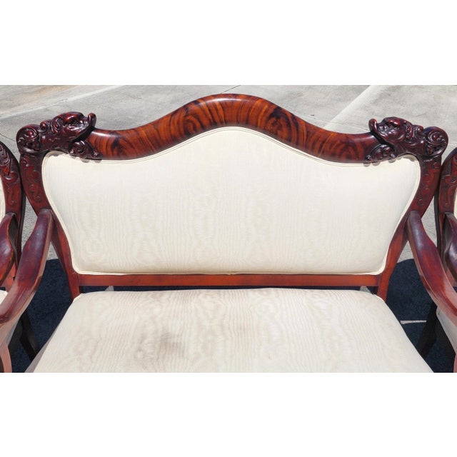 Mid 20th Century Antique Asian Rosewood Carved Foo Dogs Living Room Suite 3 Piece Sette 2 Chairs For Sale - Image 5 of 17