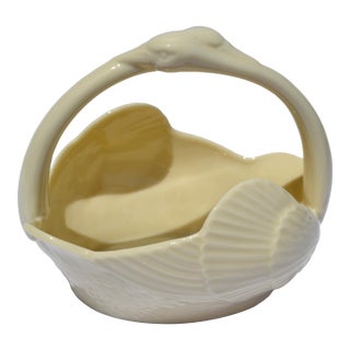 1960s Vintage Lenox Swan Basket Tan Fine Bone Ceramic 24k Gold Mark Bowl For Sale