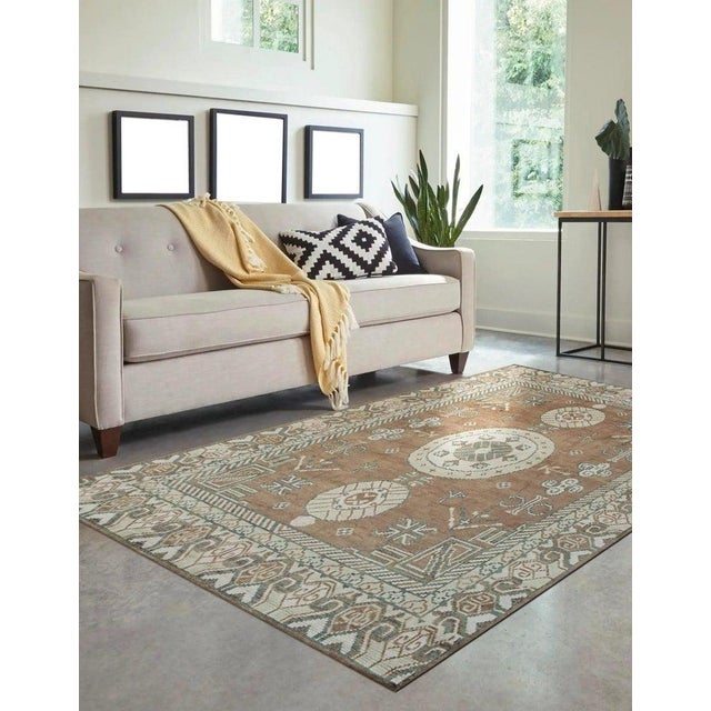 Contemporary 6x9 Brown Hand-Knotted Wool Triple Medallion Classic Traditional Carpet Rug For Sale - Image 3 of 9