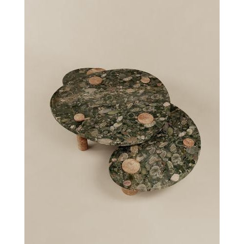 Limited edition, set of 3 organic marble magatama coffee tables, esther knopfler dimensions: 1: dia. 124 x h 40 cm 2: l...