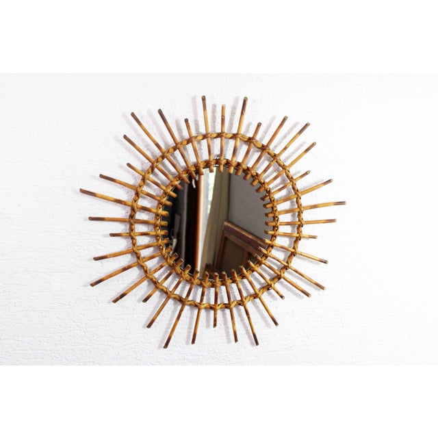 Rattan Framed Sunburst Mirror, 1970s For Sale - Image 10 of 10