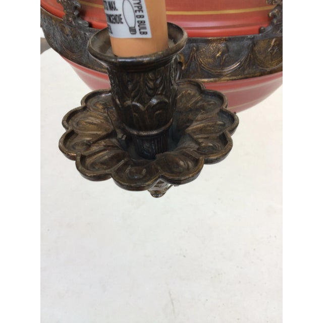 Brass 1990s Italian Six Light Brass Chandelier With Red Tole Finish For Sale - Image 8 of 13