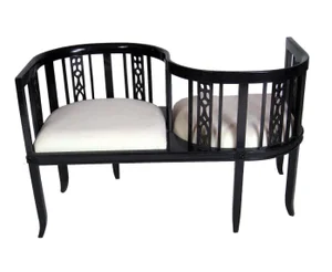 Mid-Century Asian Tet-A-Tet Loveseat Settee in Ebony Lacquer