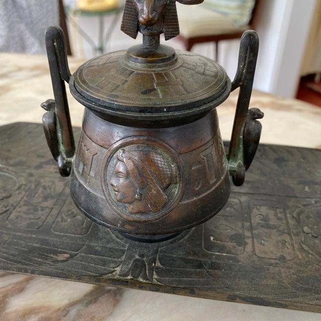 Mid 19th Century 19th Century Antique Egyptian Revival Bronze Inkwell For Sale - Image 5 of 12