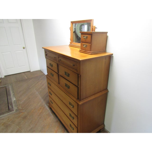 Traditional Empire Furniture Solid Maple High Chest of Drawers With Mirror For Sale - Image 3 of 15