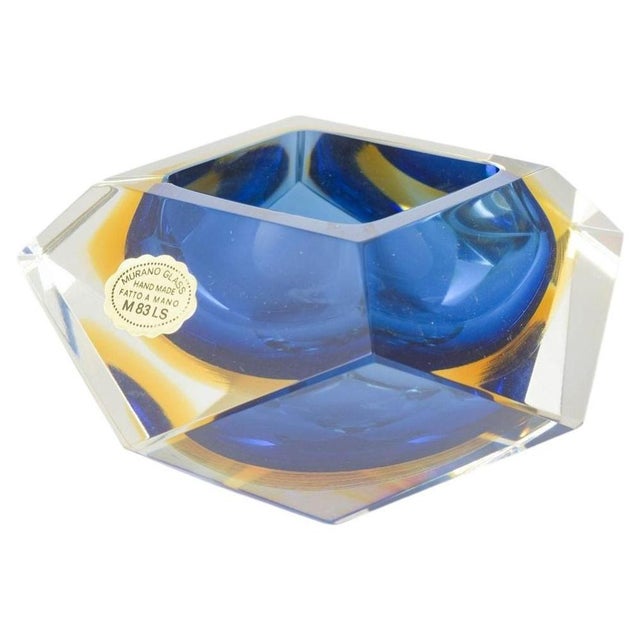 1970s Blue and Golden Faceted Murano Glass Bowl, 1970s For Sale - Image 5 of 5