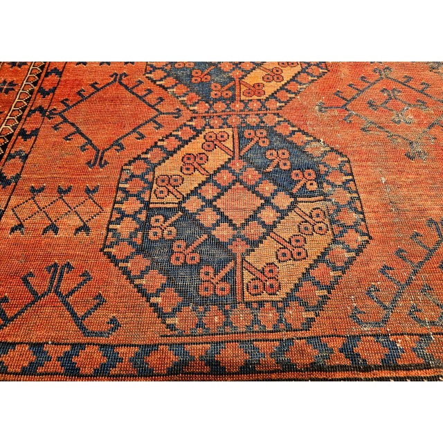 Vintage Turkmen Ersari in Allover Geometric Pattern in Red, Blue, Navy, Brown For Sale - Image 11 of 14