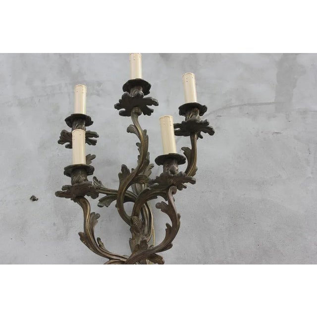 Large Louis XV Style Bronze Sconces with 5 Bulb Lights, Set of 2 For Sale - Image 4 of 11