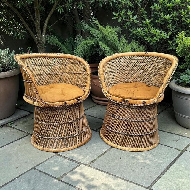 Petite Bohemian Wicker Peacock Chair, 1970s, a Pair For Sale - Image 9 of 9