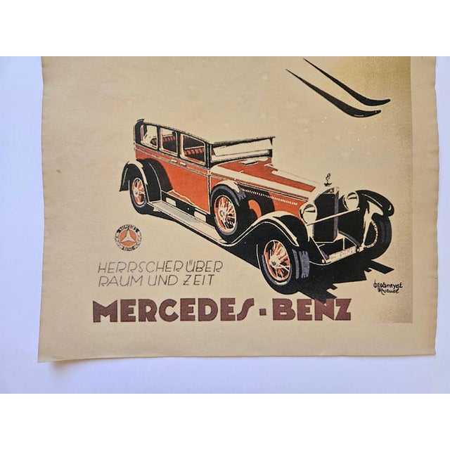 Art Deco Mercedes Benz Automobile Advertising Poster, 1930s, in Very Good conditions. Designed 1920 to 1949