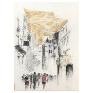 Pierre Duc, Ruelle Animée, 1980, Watercolor & Pastel on Paper, Framed For Sale