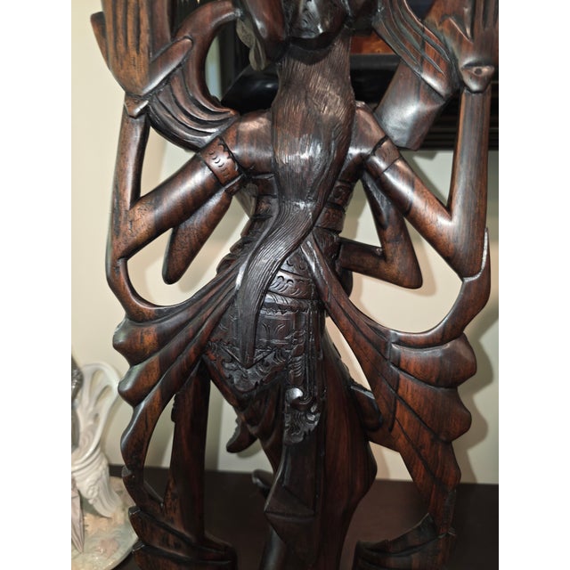 Mid 20th Century Art Deco Balinese Modernist Macassar Ebony Sarasvati Swan Rider Sculpture For Sale - Image 15 of 18