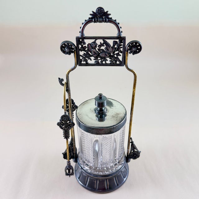 Meriden Silver Plate Co. Victorian Era Meriden Silver Plate & Pressed Glass Pickle Castor & Tongs For Sale - Image 4 of 18