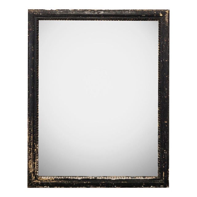 Late Antique 19th Century French Mirror with Black Painted Frame, 1890s For Sale