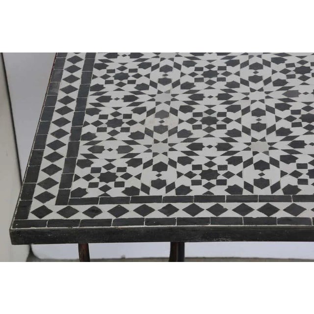 Moroccan Moroccan Fez Mosaic Table in Black and White Tiles For Sale - Image 3 of 13