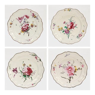 Set of 4 Antique Strasbourg French Faience Floral Plates For Sale