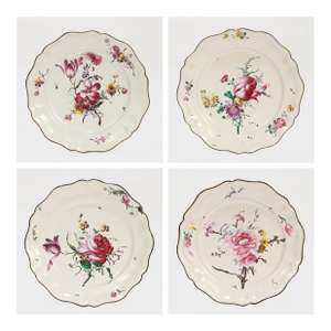Set of 4 Antique Strasbourg French Faience Floral Plates