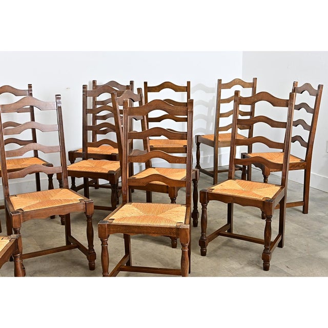 19th Century Set of 14 Ladder Back and Rush Seat Dining Chairs For Sale - Image 13 of 18