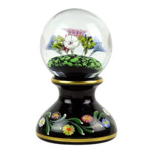 Vintage Murano Millefiori Wild Flowers With Painted Pedestal Base Italian Art Glass Paperweight