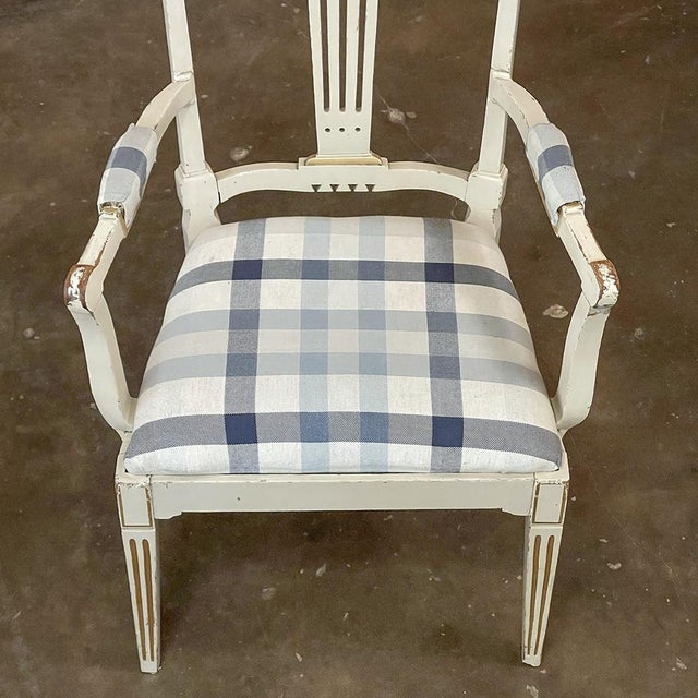 Set of 6 Antique Swedish Gustavian Painted Dining Chairs Includes 2 Armchairs For Sale - Image 18 of 18
