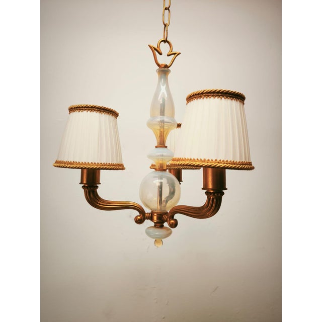 Brass and Murano Chandelier with Silk Lampshades, 1950s For Sale - Image 14 of 18