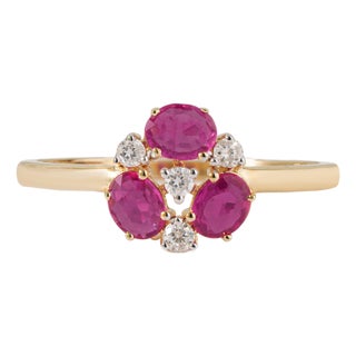14k Gold Natural Ruby Diamond Floral Cluster Proposal Ring Size 4 For Sale
