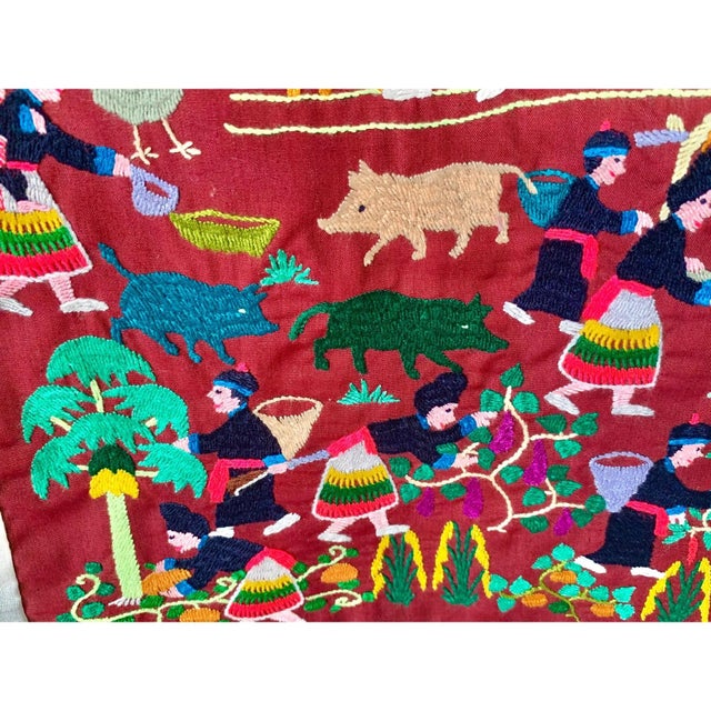 Vintage Traditional Hmong Hand-Embroidered Harvest Day Pillow Cover For Sale - Image 4 of 6