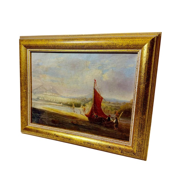 Early 19th Century Italian Coastal Oil on Board, Grand Tour For Sale - Image 4 of 7