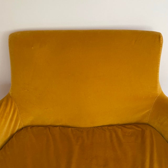 Textile Vintage Mid Century Modern Yellow Velvet Loveseat Chair For Sale - Image 7 of 9