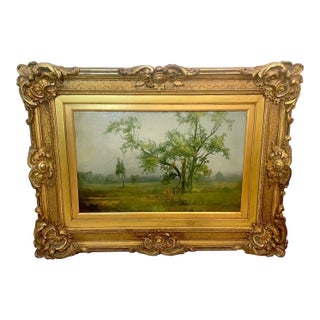 1892 Antique Charles Henry Miller Oil on Board Marsh Landscape Painting Realism For Sale