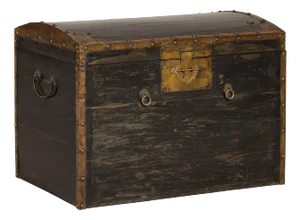 Antique Black and Gold Late Qing Dynasty Trunk with Curved Top and Brass Accents