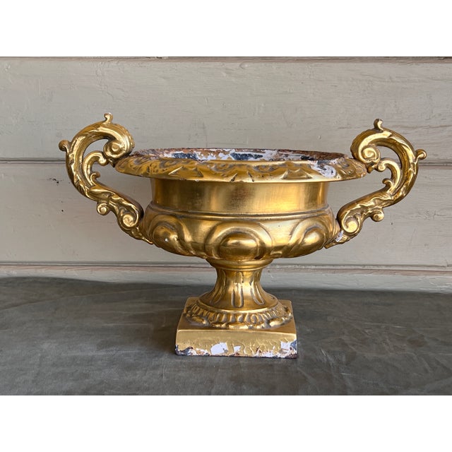 Vintage Large French Baroque Cast Metal Polychrome Water Gilt Vase Jardiniére For Sale In Palm Springs - Image 6 of 13