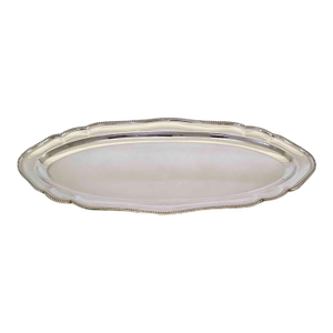 1970’s Vintage/New Fish Platter With Bead Pattern, Applied Border-Silverplated