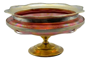 Art Nouveau Loetz Red Papillon Gilt Metal Mounted Centerpiece