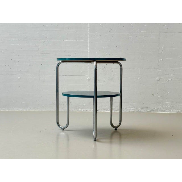 Bauhaus Loop Table with Petrol-Colored Resopal Coating, 1960s For Sale - Image 4 of 17