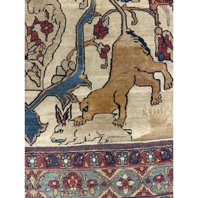 Mid Century Cream Traditional Luxury Pictorial Animal Antique Kerman Silk Rug For Sale In New York - Image 6 of 8