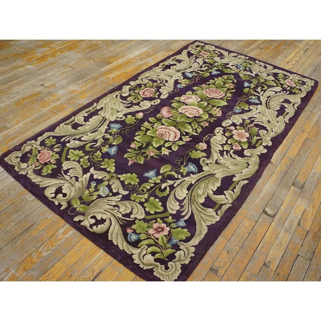 Amazing Purple Ground Color With Nice Foliate Design Antique American Hooked Rug For Sale - Image 11 of 11