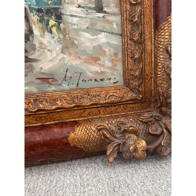 Mid 20th Century Pair of Ornately Framed M. Torrens Parisian Street Scene Oil Paintings For Sale - Image 11 of 12