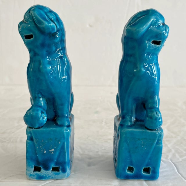 Ceramic Ceramic Small Asian Turquoise Foo Dogs - a Pair For Sale - Image 7 of 10