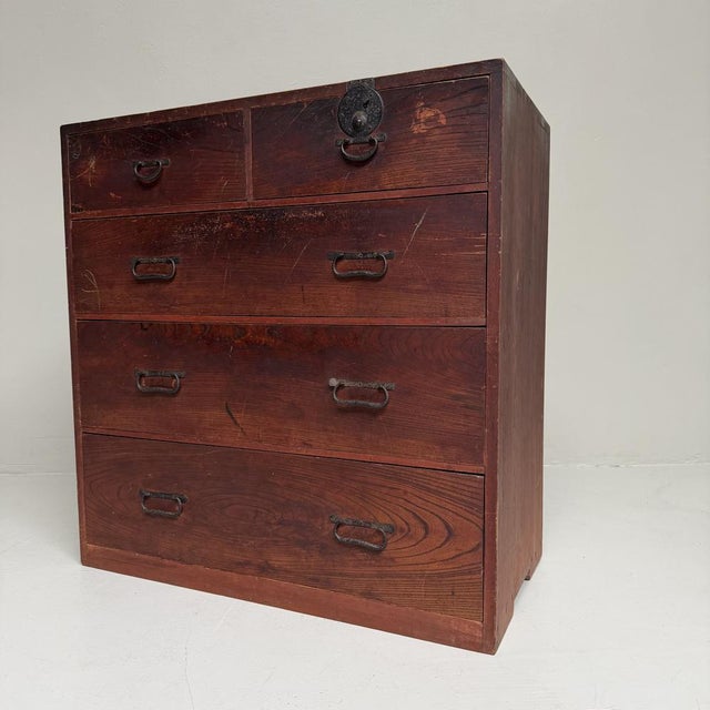 Wood Authentic Japanese Tansu Storage Chest with 5 Drawers, 1900s For Sale - Image 7 of 13